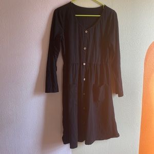Black midi length cotton dress with pockets